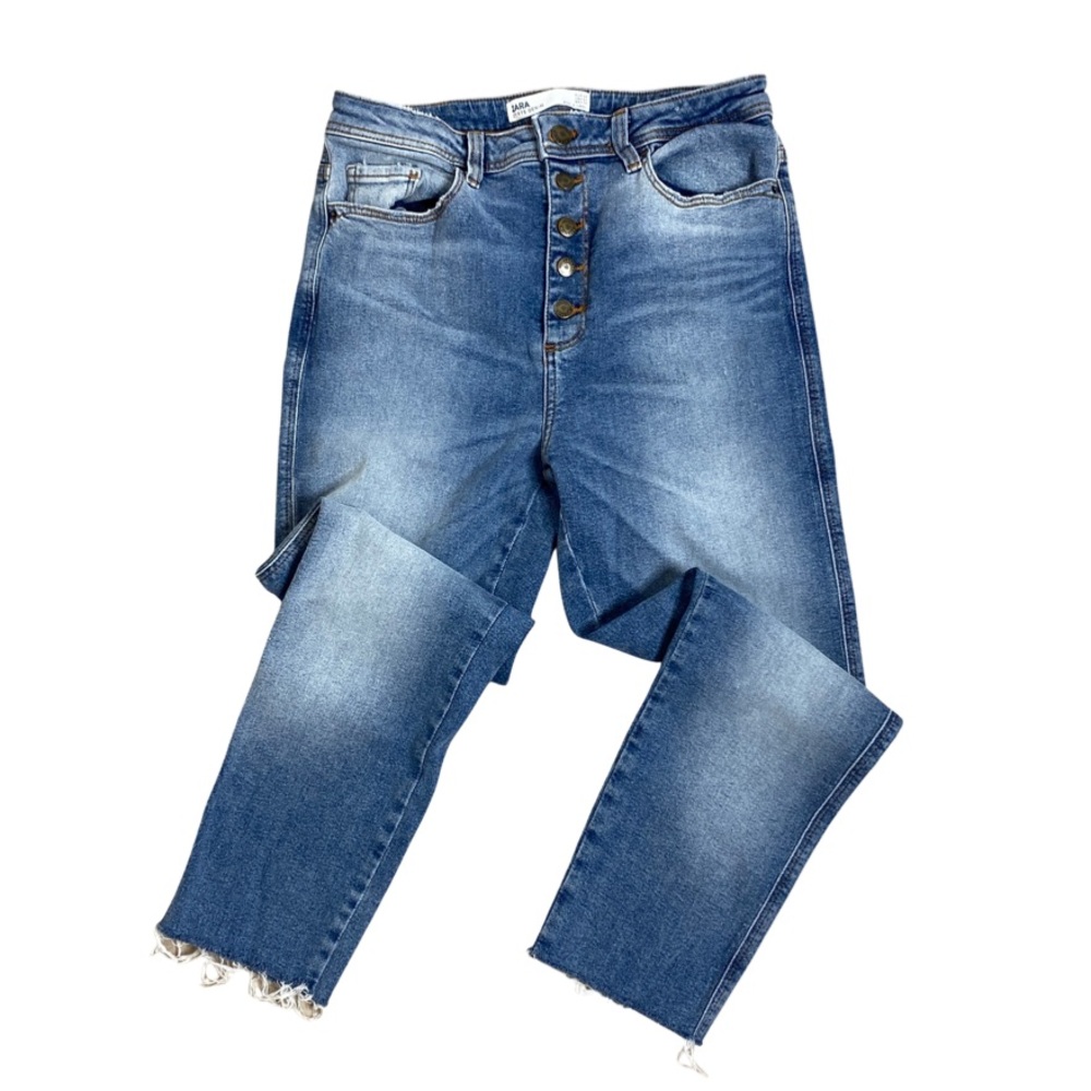 Zara Z1975 Denim Button Fly Crop Jean Size 4